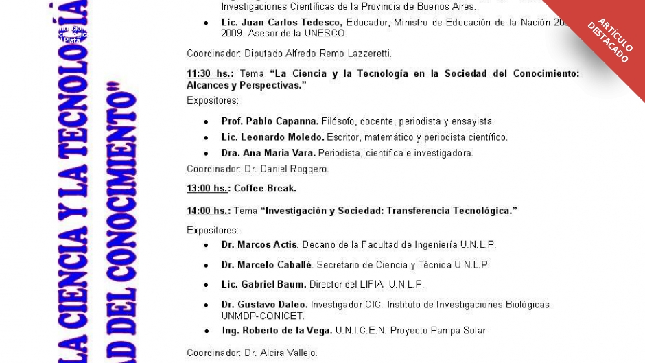 imagen - Primera Jornada "La Ciencia y Tecnología en la Sociedad de Conocimiento"